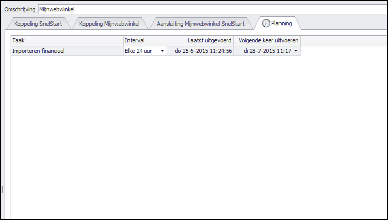 Mijnwebwinkel koppeling SnelStart planning