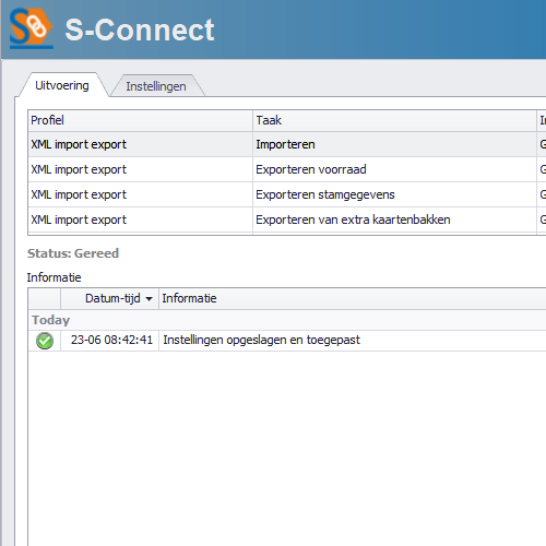 S-Connect XML beginscherm.