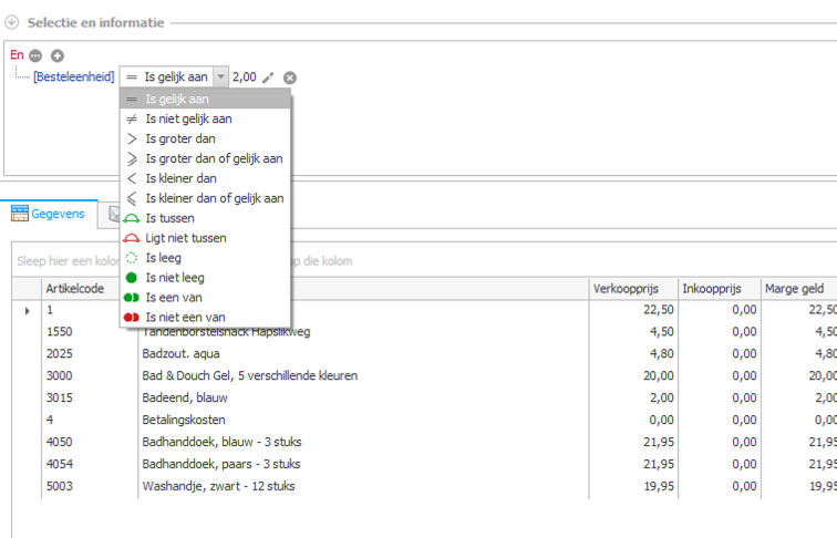 adminview informatie en selectie