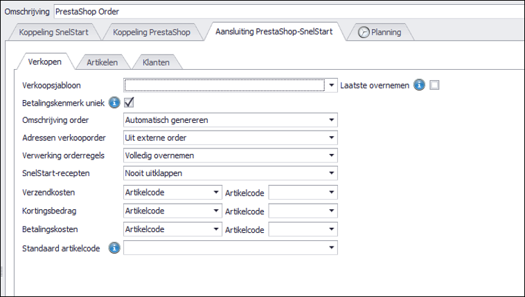 prestashop snelstart planning